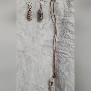 Handcrafted Tumbled Coral Wire Wrapped Jewelry Set with Necklace and Earrings